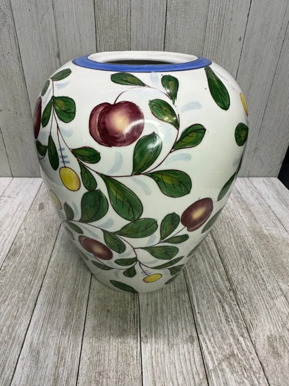 Vintage Chinese Cherry Berry Fruit Painted Vase Jar Red Stamped 8 Inches Tall